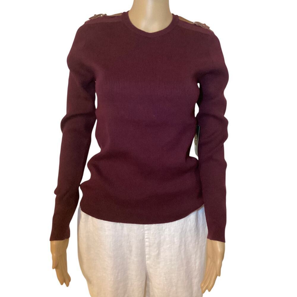 Lauren Ralph Lauren 100% Cotton Rib Knit Crew Neck  Shoulder Belt‎ Buckle Size M